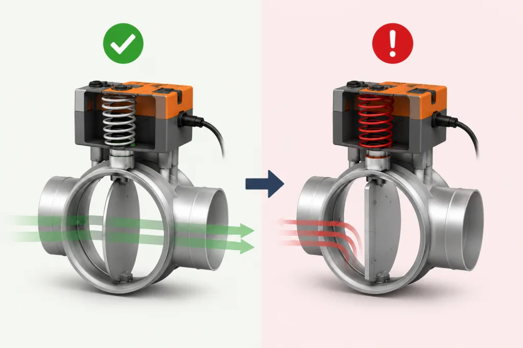 Werking van een fail-safe actuator met veerretour